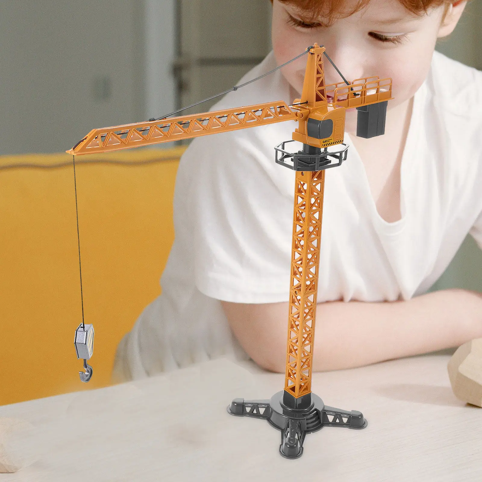 Set di 2 Gru a Torre Simulate in Plastica, Veicoli da Costruzione Educativi, Camion Gru per lo Sviluppo delle Abilità Motorie e della Creatività dei Bambini