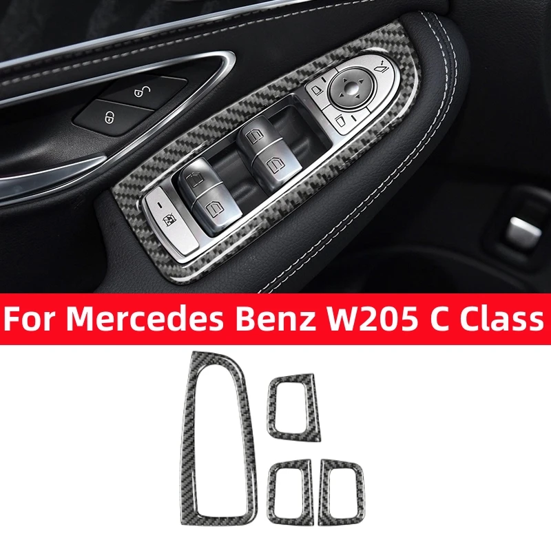 

For Mercedes Benz W205 C Class GLC X253 Carbon Fiber Windows Control Panel Trim Button Frame Stickers Car Interior Accessories