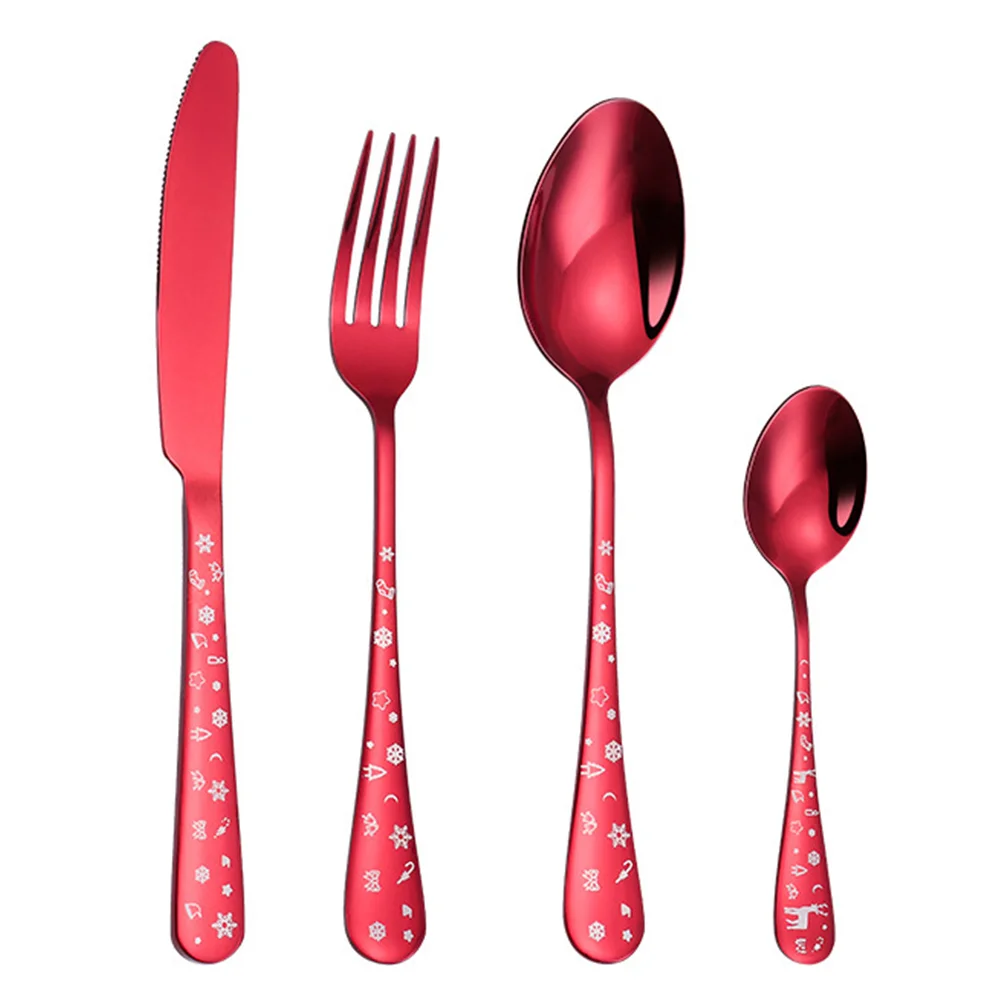 

Christmas Knife and Fork Four Pieces Flatware Forks Utensils Convenient Portable Spoons Stainless Steel Tablewares