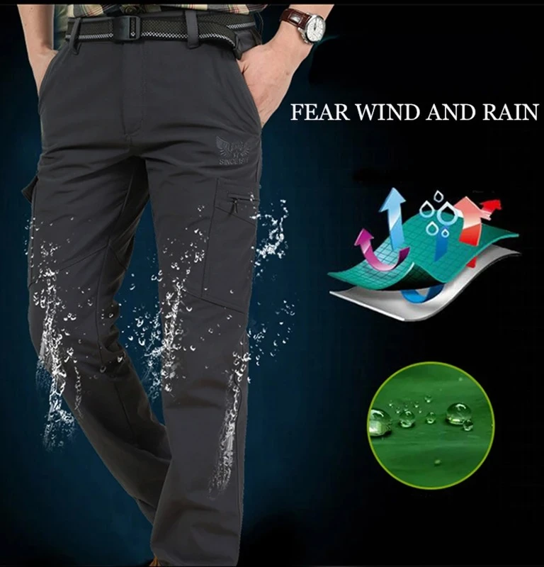 

2024 Men's Winter Waterproof Tactical Pants Outdoor Fleece-Lined Cargo Trousers, Hiking Workwear Elastic Waist Travel