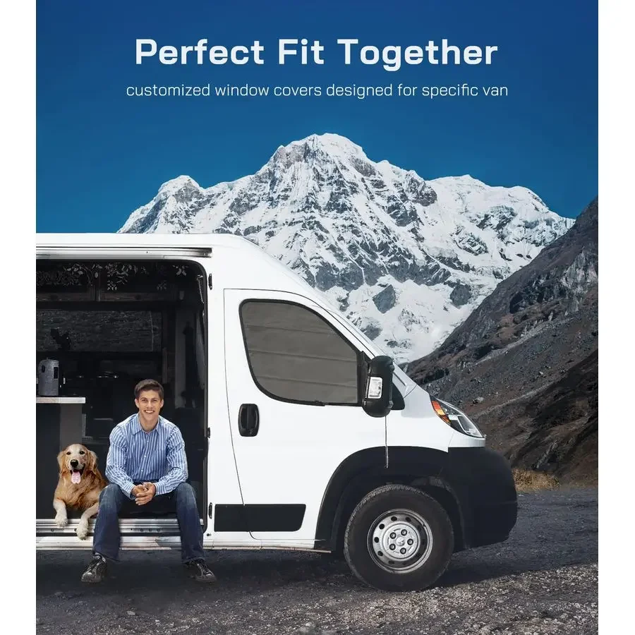 Door Window CoversPair for Ram Promaster, 2014current, Magnetic Insulated Blackout Window Sunshade, Foldable Design, AllSeasonGu