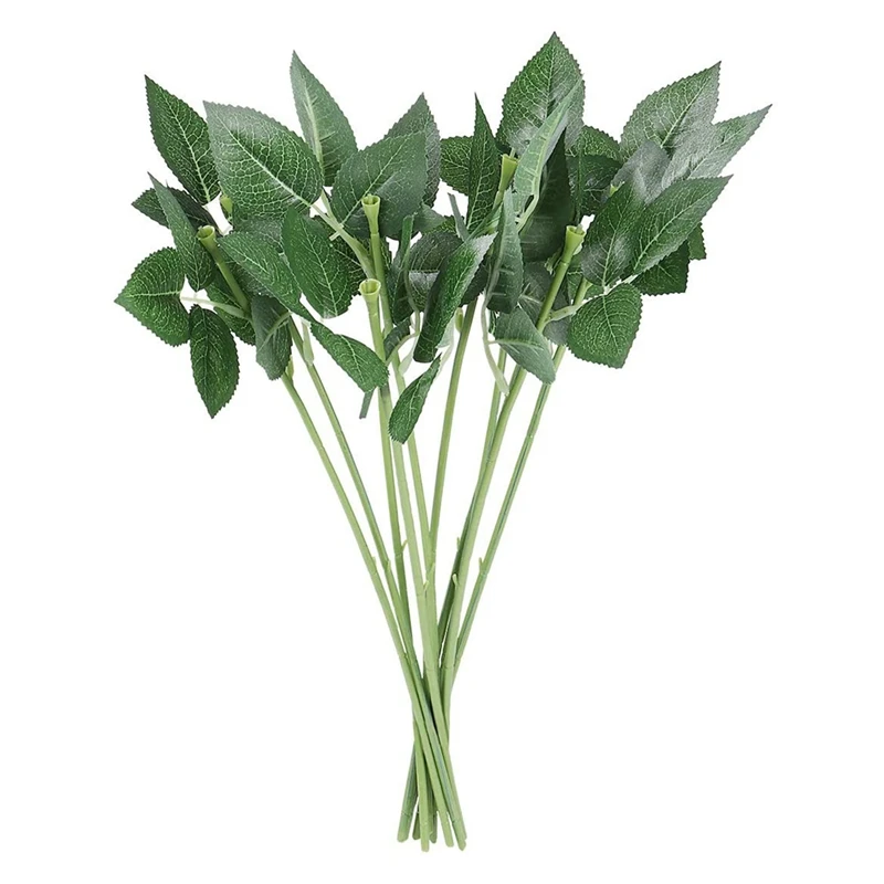 100Pcs Artificial Plastic Rose Flower Stems Fake Greenish Flower Branch For DIY Bouquets Wedding Party Decor