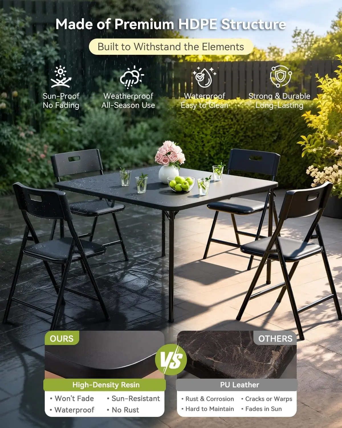 Folding Card Table and Chairs Set, 5-Piece, 34