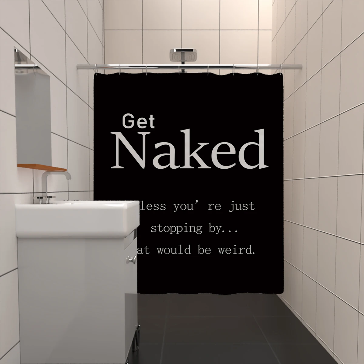 1PC180x180cm black fun statement shower curtain with hooks, partition waterproof and mold resistant decorative bathroom