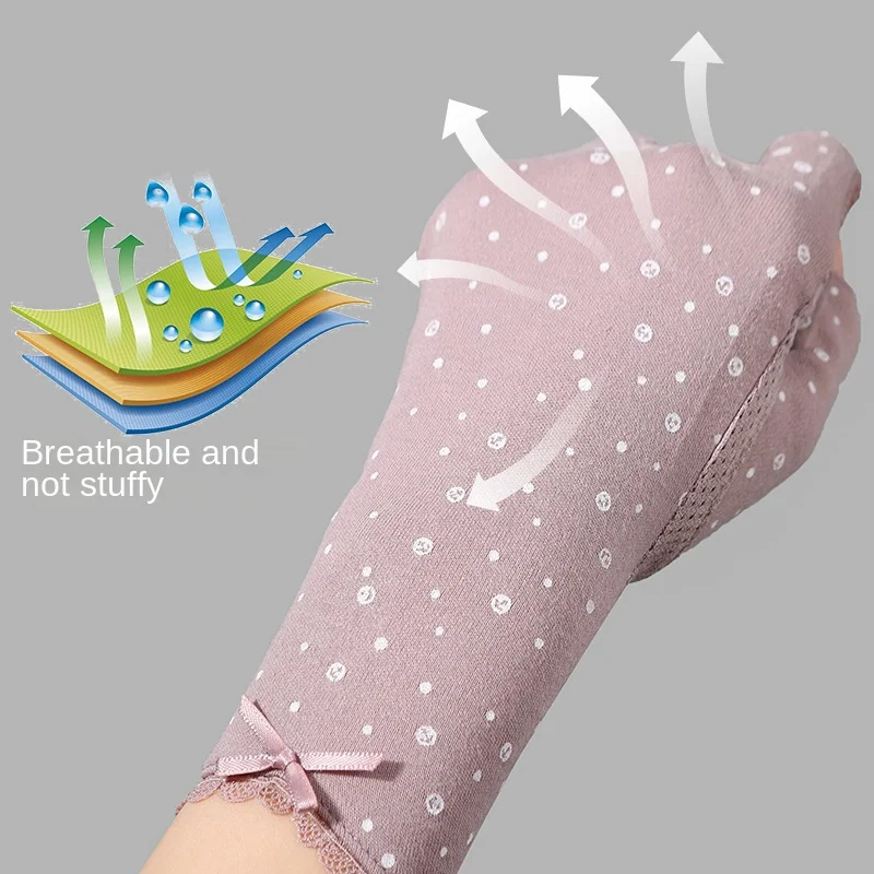 Summer Autumn Mid-length Cotton Medium-length Touch Screen Cycling Driving Anti-slip Anti-ultraviolet Sunscreen Gloves Women