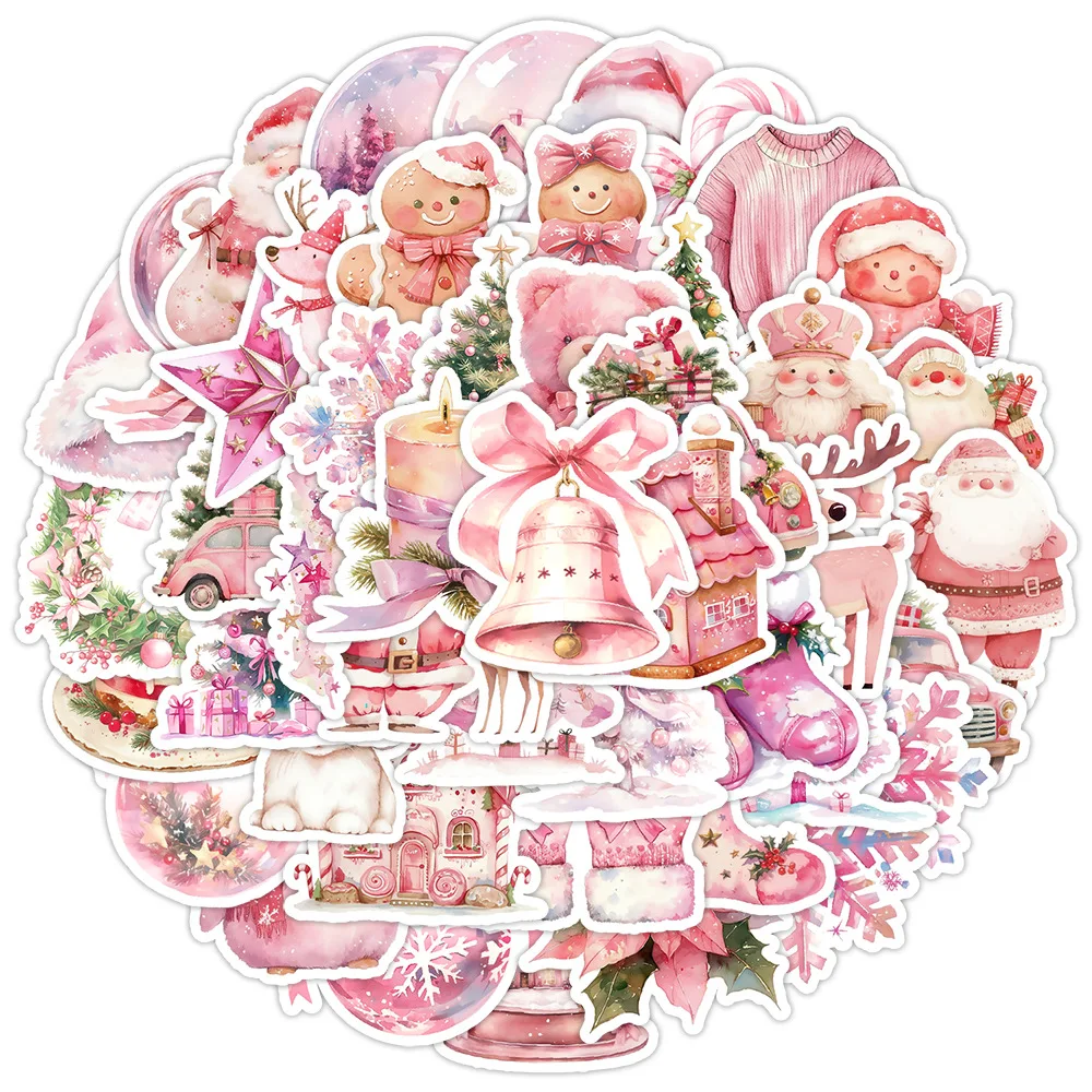 

50/100PCS Nordic Style Pink Christmas Graffiti Stickers Cartoon Cute Funny Creative DIY Stationery Box Water Cup Scrapbook