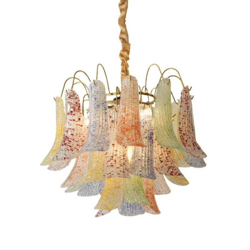 

French light luxury crystal chandelier retro color living room light villa duplex, bedroom dining room light