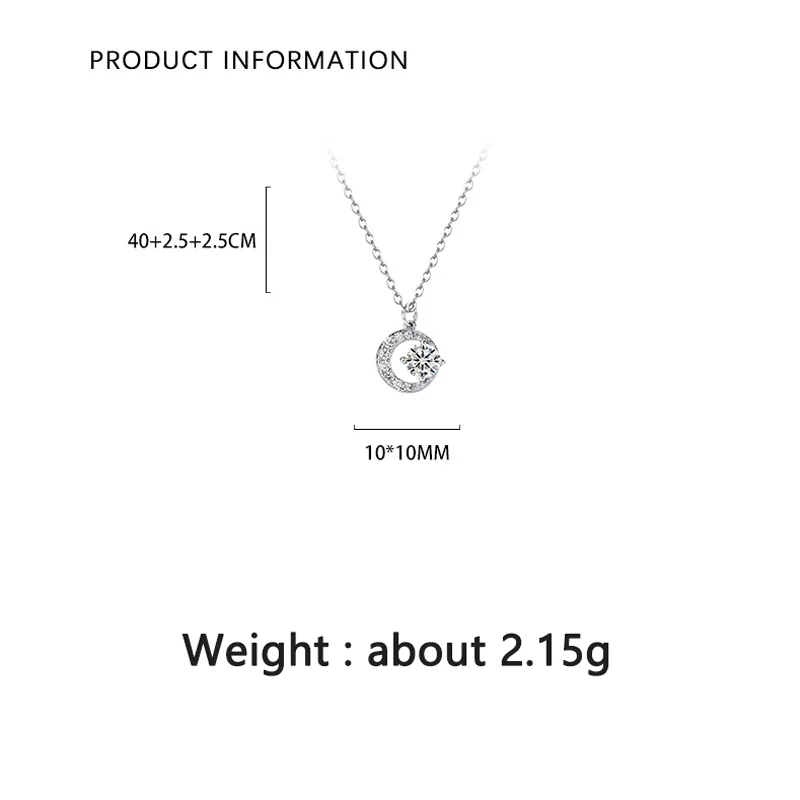 999 Sterling Silver Crescent Moon Pendant Necklace Sparkling Zirconia for Women Luxury jewelry Girls Gift
