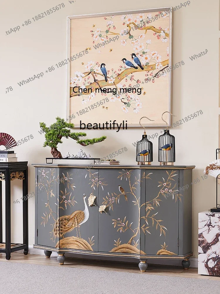 

ss7304 French Style Modern Light Luxury New Chinese Style Painted Peacock Entrance Foyer Sideboard Cabinet