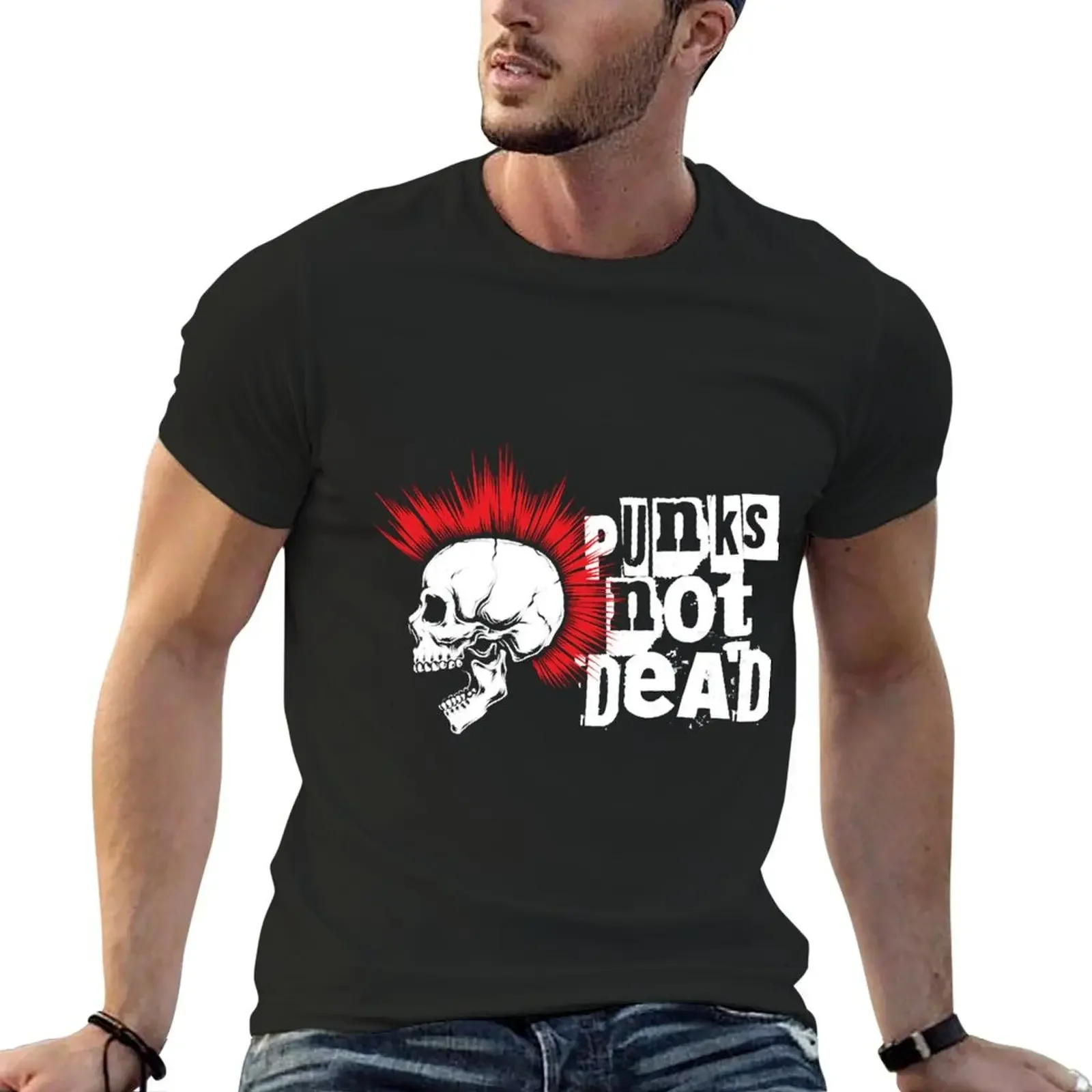 Punks Not Dead Skull with Red Mohawk T-Shirt plus size tops quick drying cute clothes oversized t shirts for men