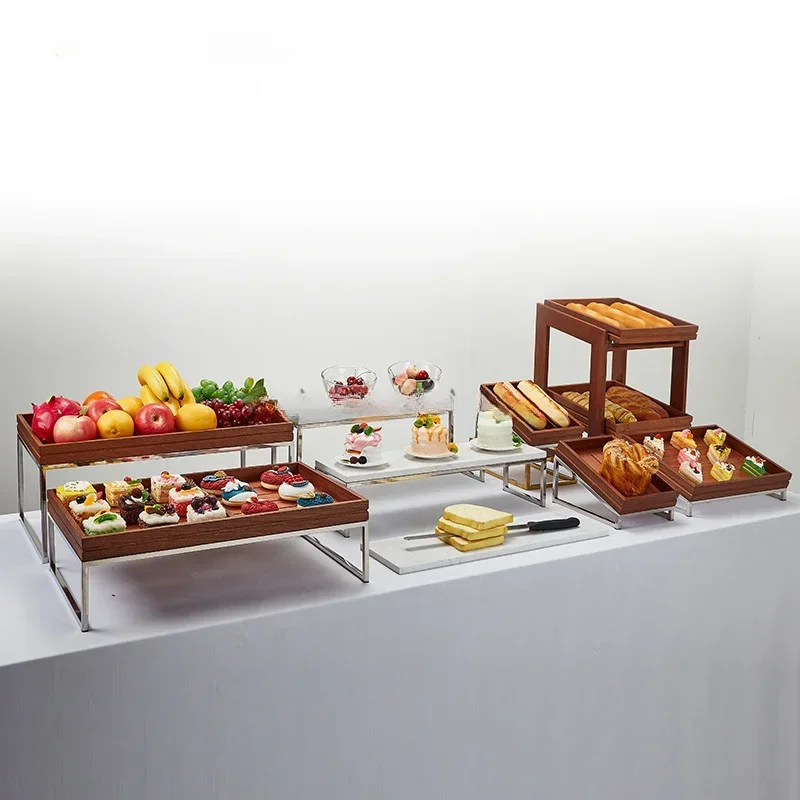 Hotel Restaurant Catering Wedding Cake One-stop Wood Stand Buffet Riser Stand Breakfast Bread Dessert Display Rack For Cafeteria