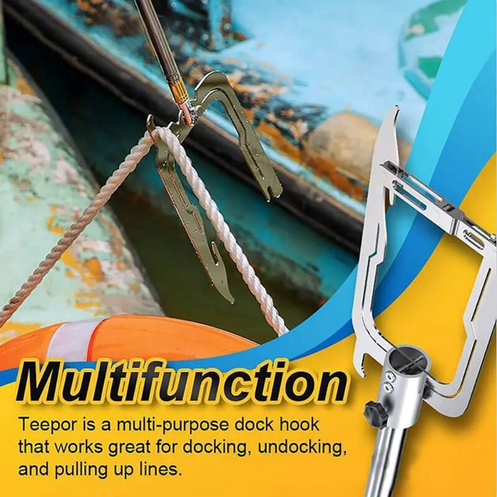 U Shaped Dock Hook Stainless Steel Telescopic Rod Tie Rope Hook Convenient Portable Long Distance Threader Boat Tool