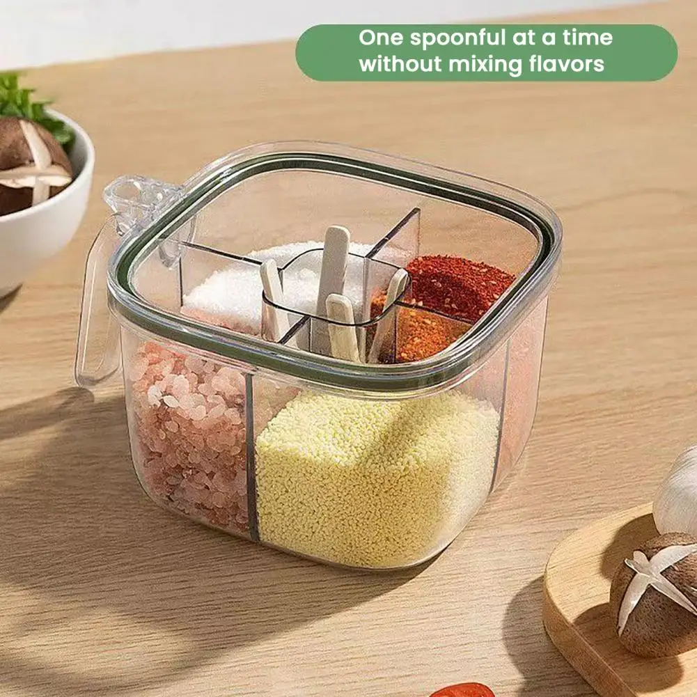 Modern Spice Rack Seasoning Box Organizer Multi-compartment Kitchen Seasoning Jar with Spoon Slot Transparent Salt Pepper