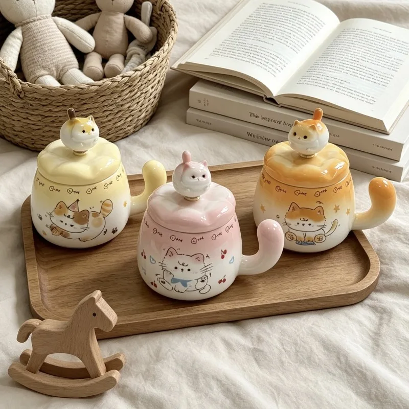 Nordic Ceramic Lucky Cat Mug Ornaments Kitchen Dining Table Office Desktop Water Cup Milk Cup Crafts Home Decoration Accessories