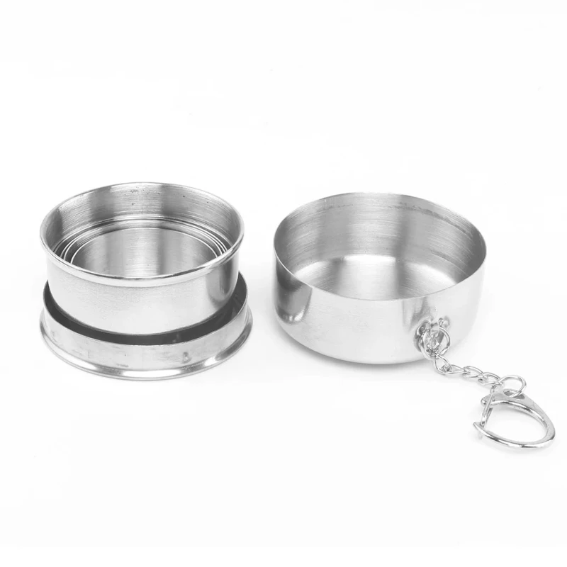 1Pc 75ML Stainless Steel Folding Cup Keychain Stainless Steel Folding Retractable Cup Teacups Teaware Folding Glass 5