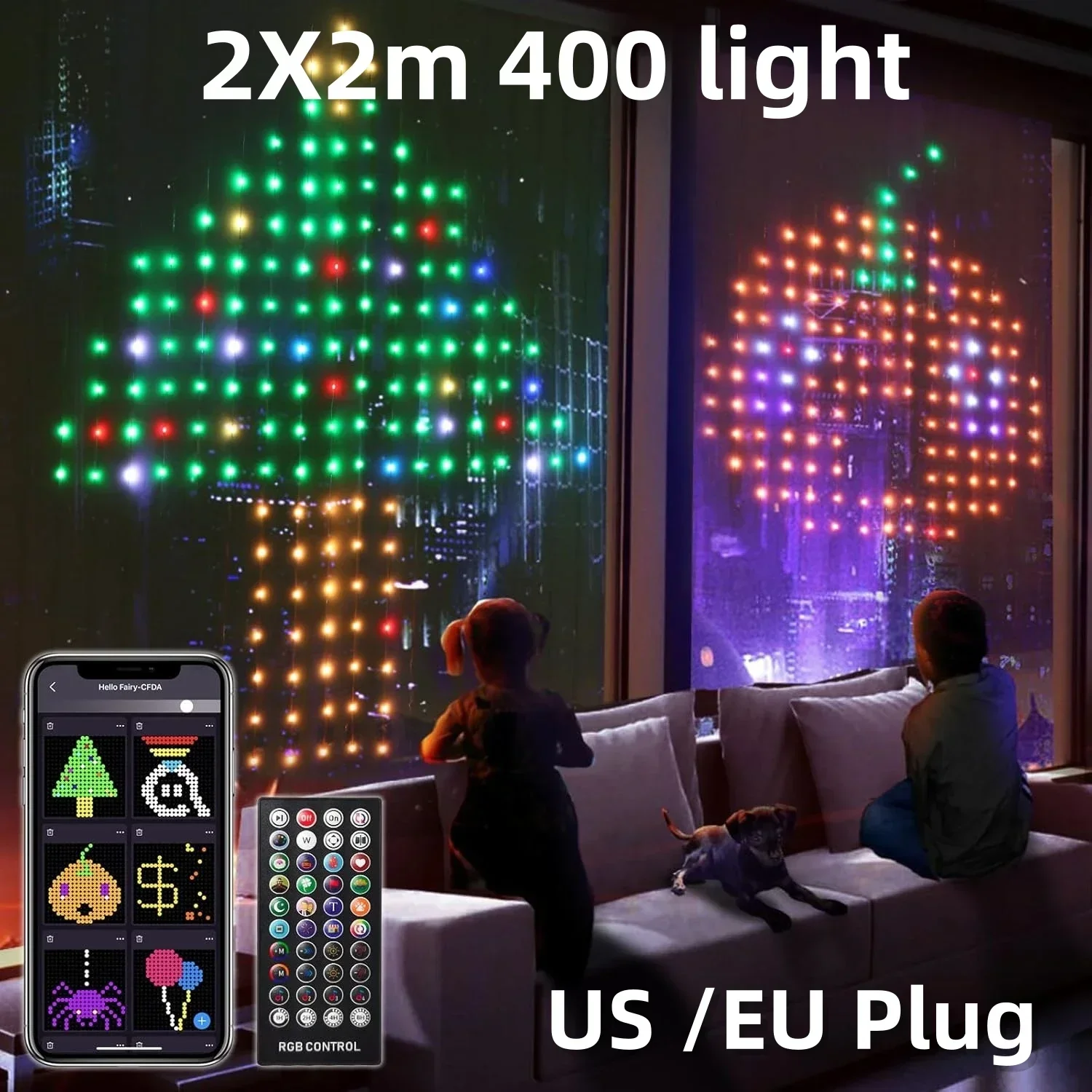 DIY 2mx2m 400Leds New Smart Curtain Strings Lights Bluetooth App Remote Music Sync for Christmas Curtain Lamp Party Decor Lights