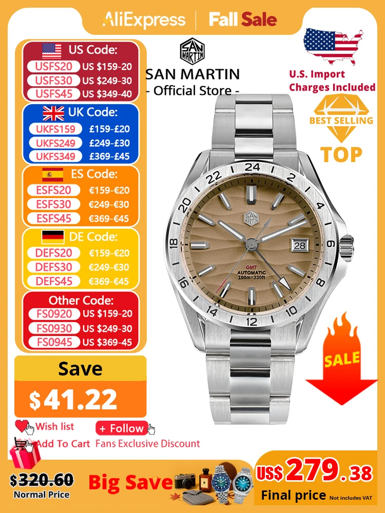 

San Martin Новые 39 мм текстура пустыни Роскошные мужские часы NH34 GMT Автоматические механические деловые часы с сапфировым стеклом 10 бар светящиеся SN0129