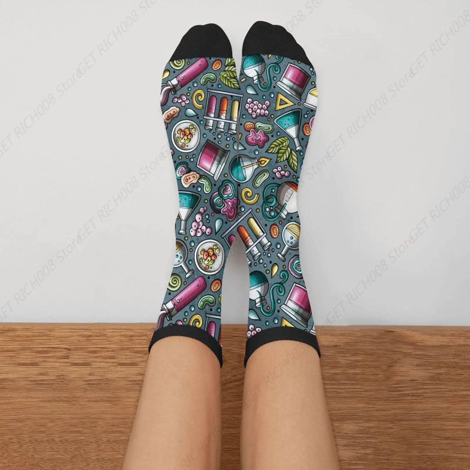 Cartoon Cute Science Scientific Chemical Chemistry Fun Crew Socks Fashion Comfortable Men And Women Crazy Dress Socks