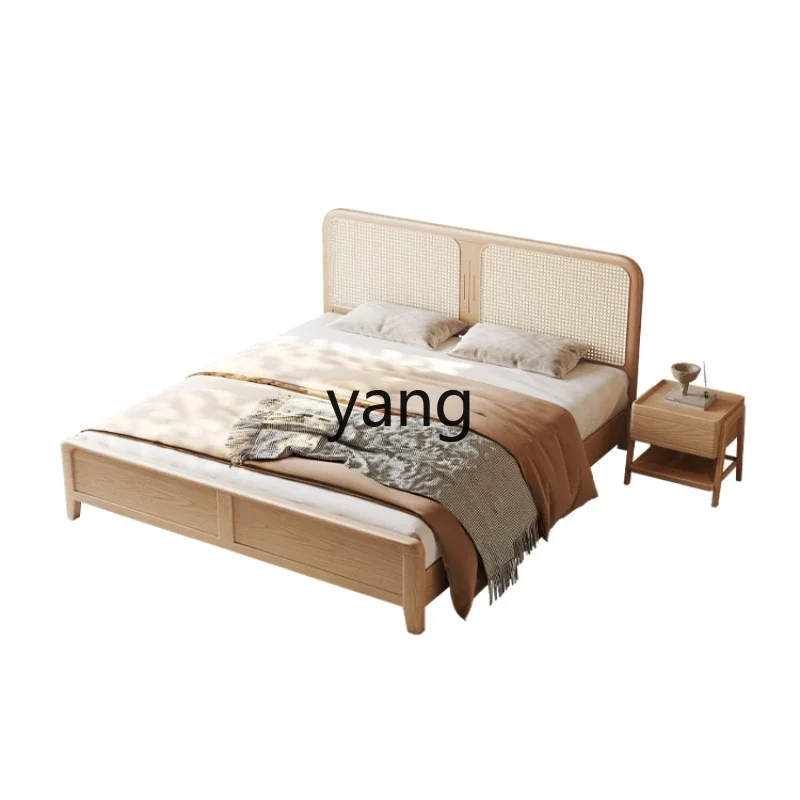 

LH full solid wood bed modern simple 1.8 meters double wedding bed master bedroom Internet celebrity bed