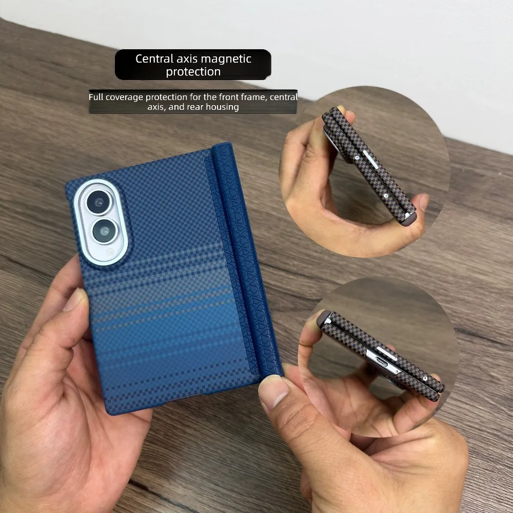 Busienss Luxury Slim Carbon Fiber Pattern Case For Samsung Galaxy Z Fold 8 For Magsafe Alloy Lens Shockproof Hinge Protect Cover