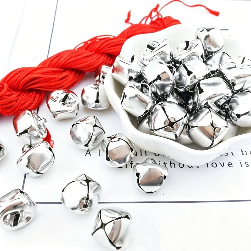 Small Delicate Size 8mm Christmas Decoration Bells 115 pcs, perfect for Home Hanging Ornament, Metal Alloy Material, Silver