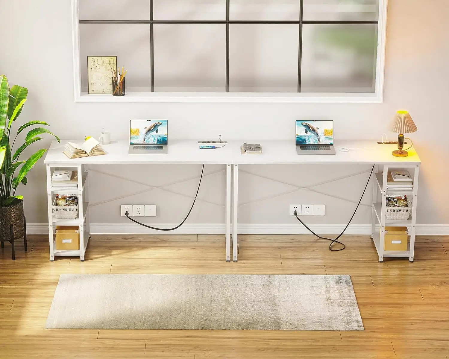 AODK 48 Inch Vanity Desk Study Table, Computer Desk with Power Outlet and USB & Type C Charging Port, Writing Desk with 3-Tier