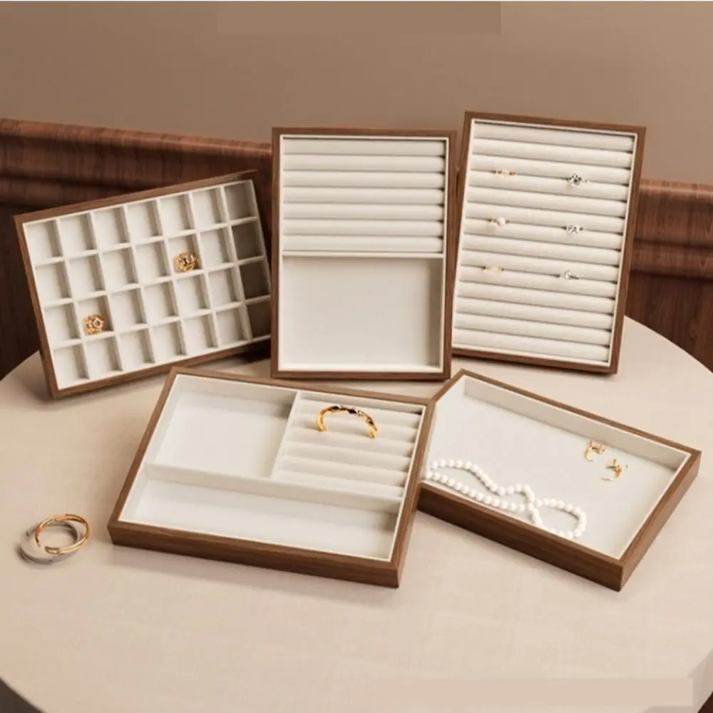 

28 Grids Wood Rings Tray Velvet Exquisite Ring Earring Holder Jewlery Organizer Necklace Case Jewelry Display Tray Home