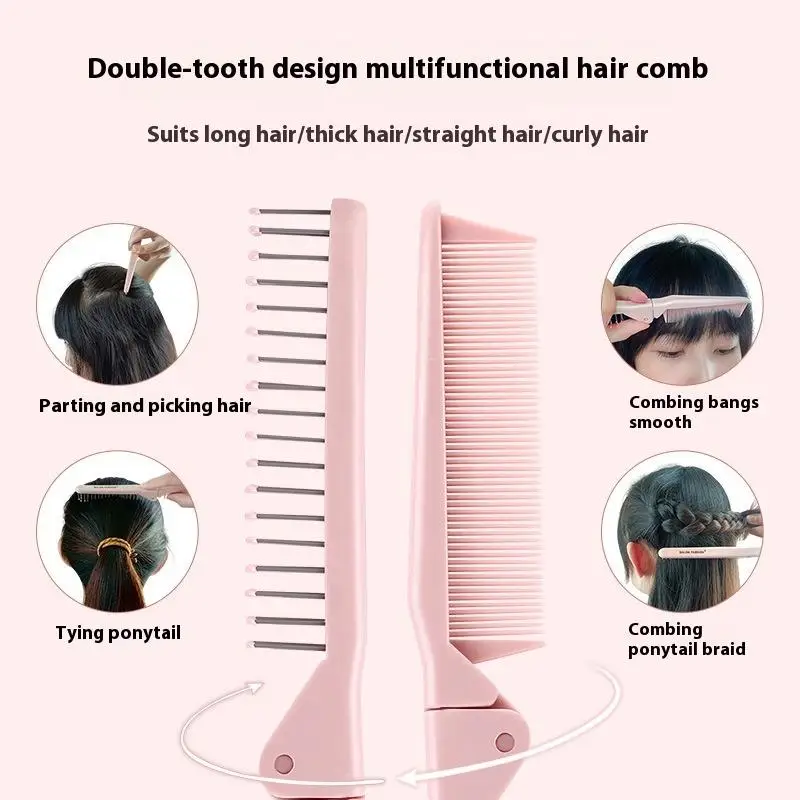 مشط سفر مزدوج الوظيفة قابل للطي ومضاد للكهرباء الساكنة، أداة شعر مجعدة ناعمة لفك تشابك الأسنان، محمولة لمستلزمات تصفيف الشعر للفتيات