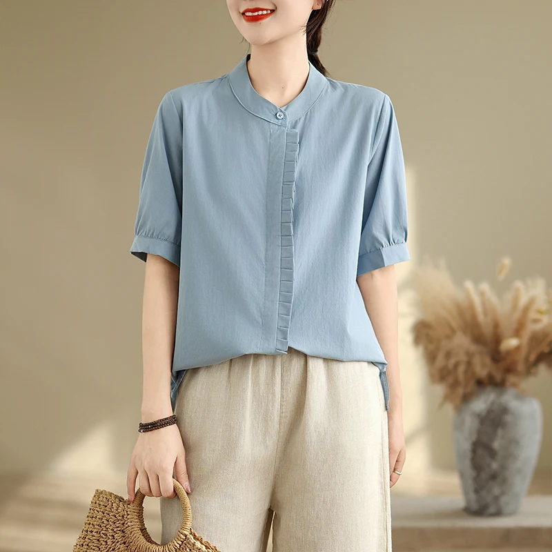 Losse katoenen linnen ort Sve irt dames houten vintage kunst groot formaat blauw irt zomer nieuwe Sle pendelen Sle