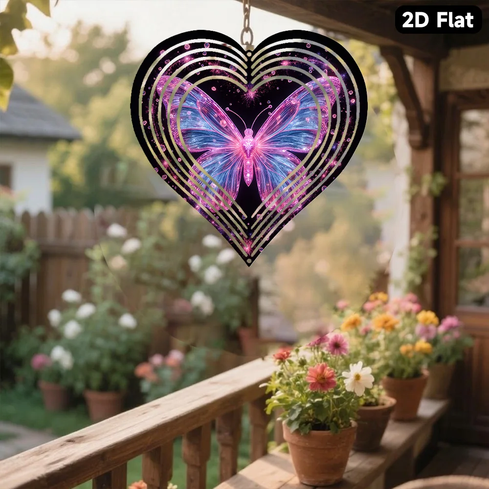 2D Flat - Two-Dimensional Flat Metal Wind Chime, Featuring Hanging Decorations with a Magical Sparkling Butterfly Design