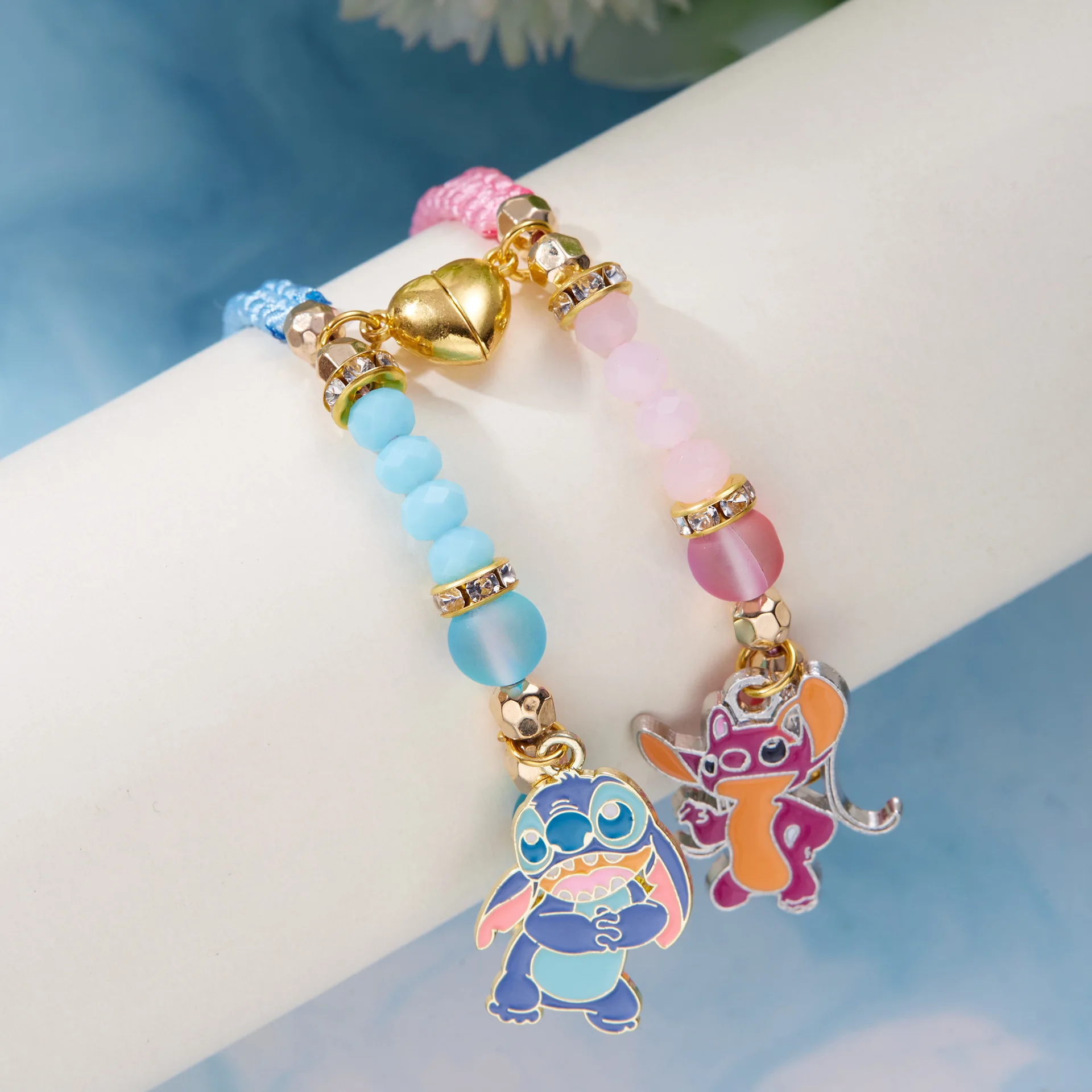 Disney Anime Figure Lilo & Stitch Charms Bracelet Set Cartoon Stitch Love Magnet Rope Chain Wristband Kids Toys Birthday Gift