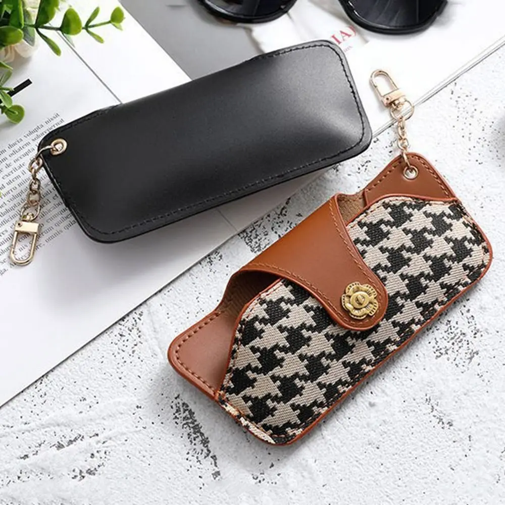 Fashion Leather Hanging Buckle Glasses Box Portable Houndstooth Glasses Storage Travel Sunglasses Pouch Eyewear Protector Case