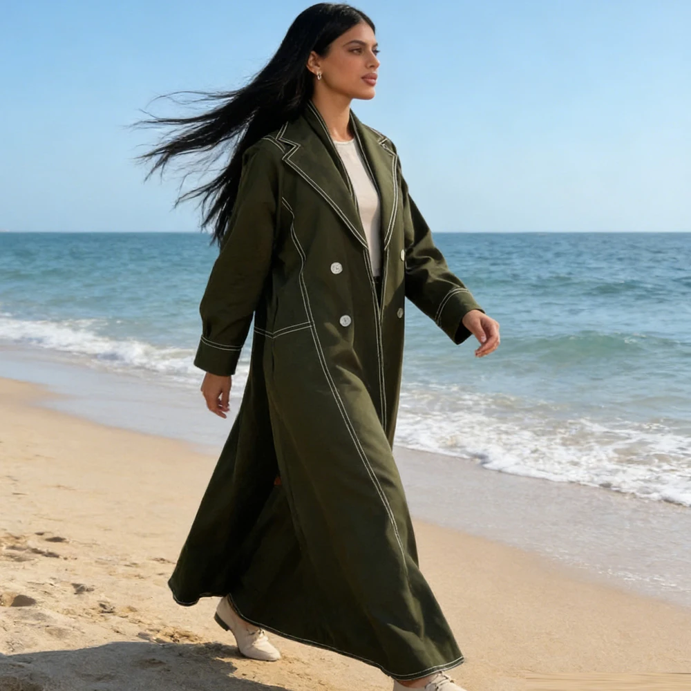 

Женская мусульманская абайя, свободное платье, двубортный кафтан в дубайском стиле, марокканский кафтан для женщин, джалабия, кимоно для Рамадана, платье-абайя