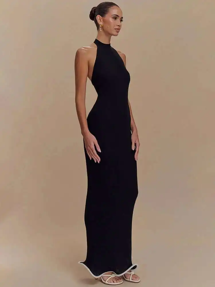 Blifanbo Halter Backless 섹시한 맥시 드레스 여성 가운 패션 패치 워크 오프 숄더 민소매 Bodycon Club Party Long Dress