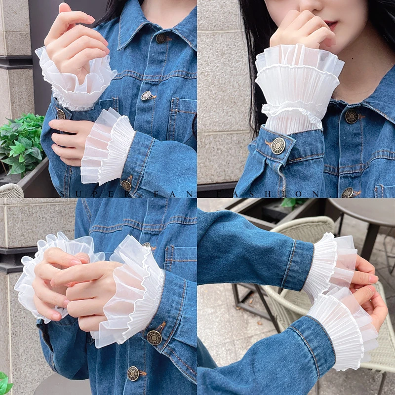 

Nails Decoration For Picture Fairy Elastic False Sleeves Sweet Girl Removable Ruffled Wrist Cuffs Manicure Photo Posing Prop