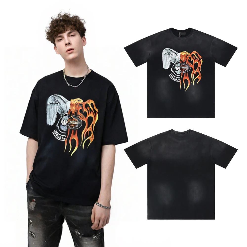 

New Summer Streetwear Clothing Distressed Graphic T Shirts Hiphop Street Style Casual Cotton Printed Short Sleeve Tees for Men's