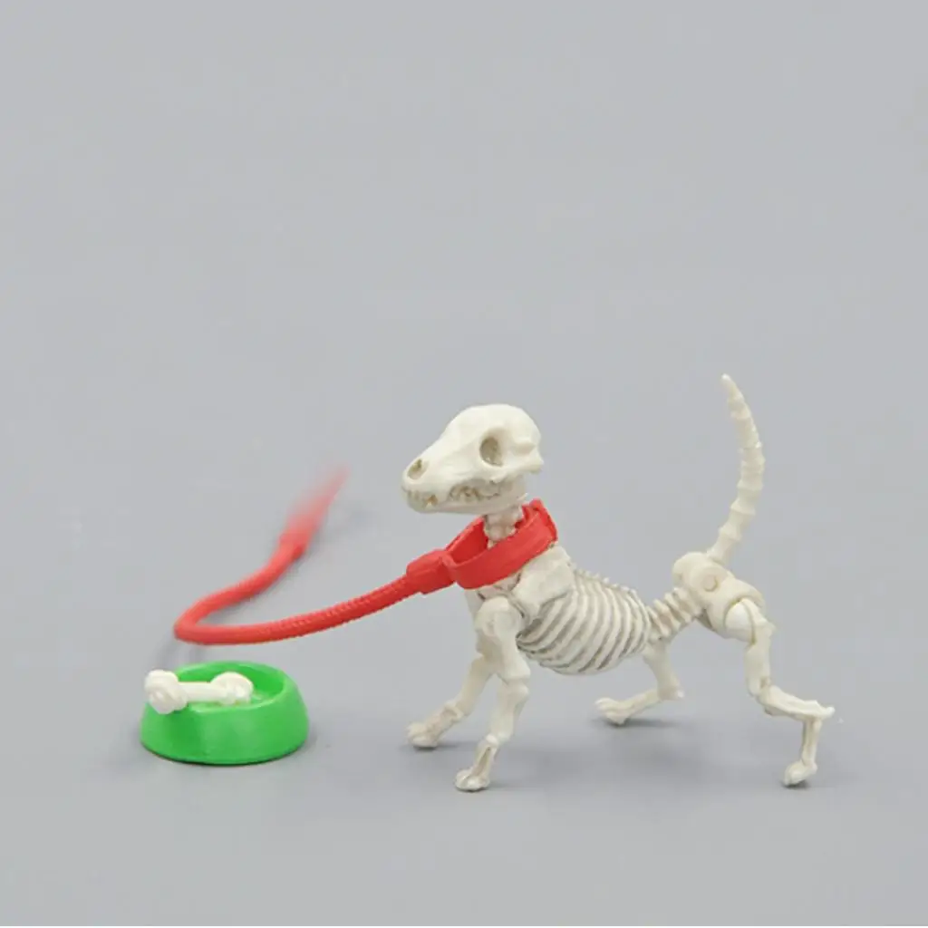 Mini Pose Skeleton Doll/Dog Joints Moveable Action Figure Collection Halloween Dollhouse Model Decorations Set for Friends