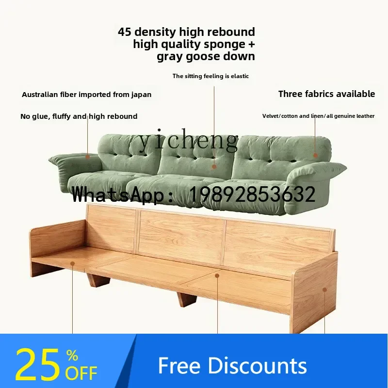 

log dark green fabric sofa small apartment solid wood removable and washable sofa