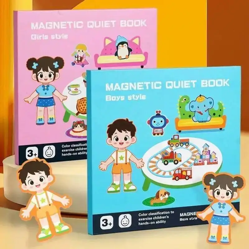Magnetic Quiet Book for Boys Girls Dressing Game Repeatable Magnetic Sticker Books Montessori Toys for Children Gifts