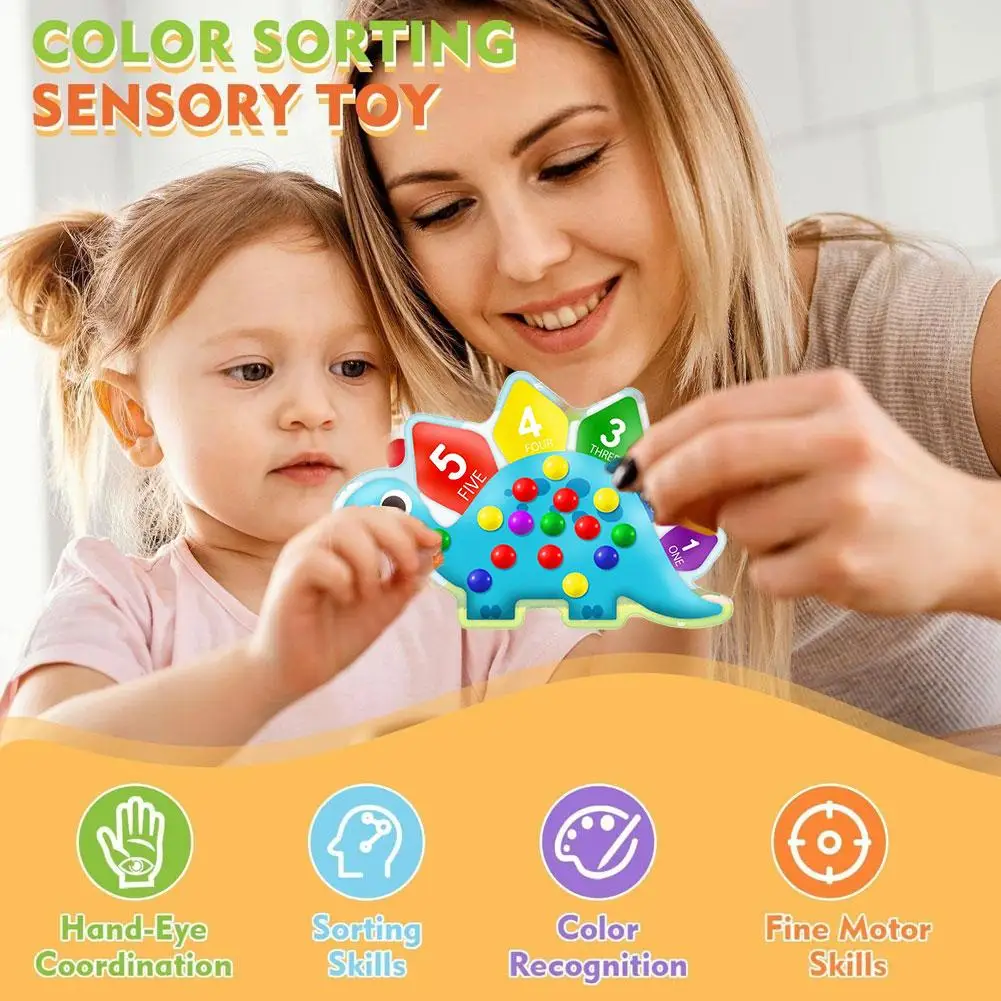 공룡 정렬 장난감 색상 인식 감각 놀이 스트레스 해소 유아를위한 교육 장난감 어린이 안전한 소재 라운드 디자인