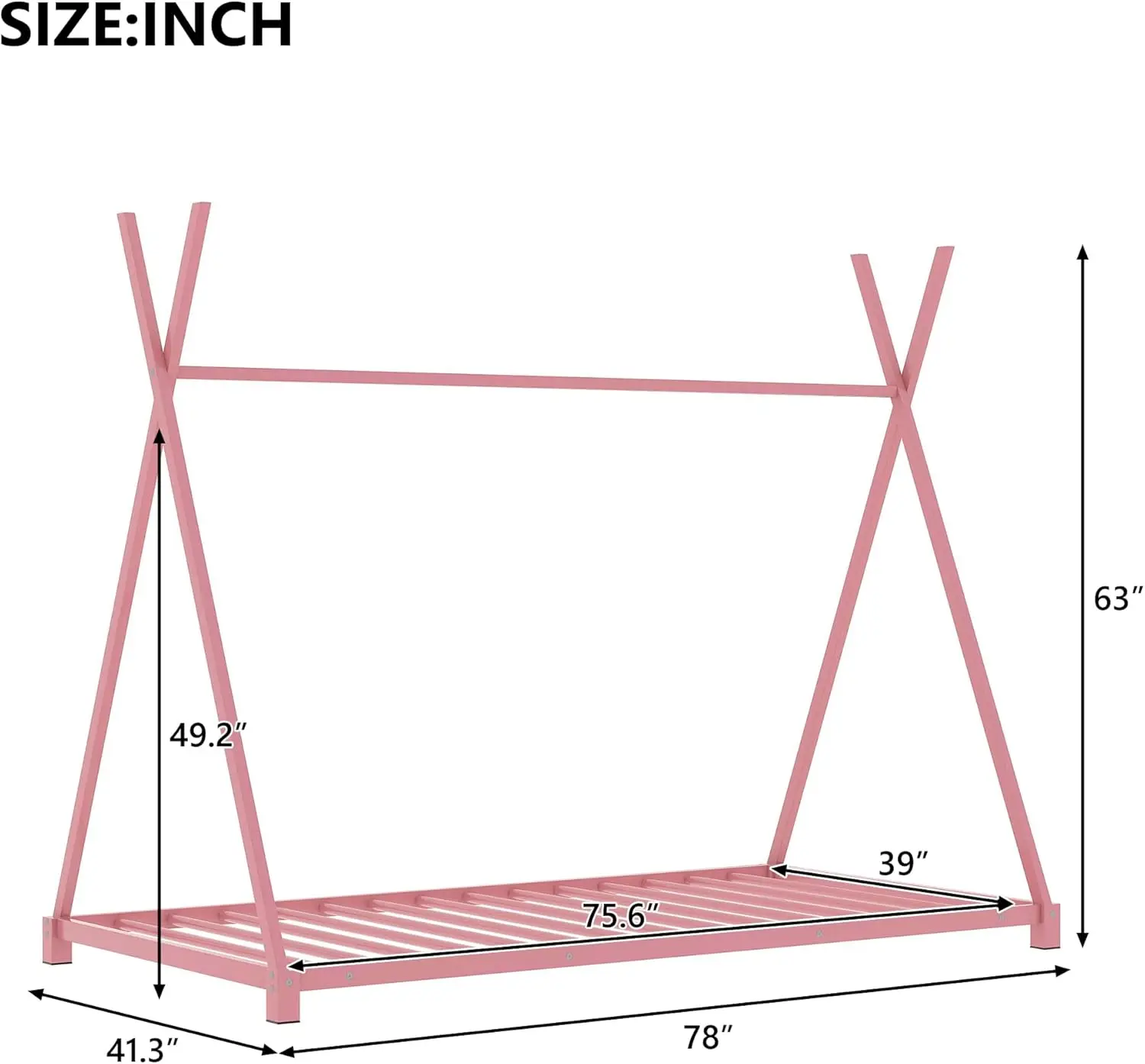 Lit avec lamelles et structure triangulaire, cadre de lit au sol Montessori, taille jumelle, lit de maison jumeau, lit au sol pour enfants