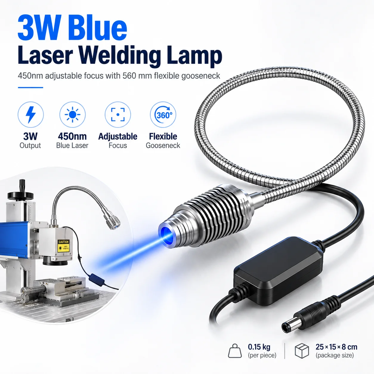 ZhonNa 3W 450nm Blue Laser Welding Lamp Flexible Gooseneck Tire Wheel Alignment Professional Tool Instrument Parts Accessory Kit