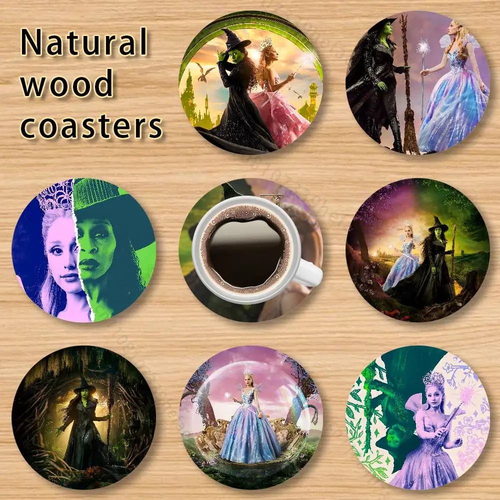 

W-Wicked Musical Green Pink Round Wooden Coaster 4 Inch Heat-Resistant Anti-skidding Home Party Theme Decor Photo Props Gifts