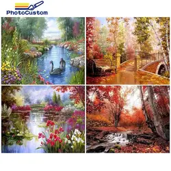 PhotoCustom 5D DIY Mosaic Full Square/Round Diamond Painting Autumn Diamond Embroidery Cross Stitch Tree Decorative Pictures
