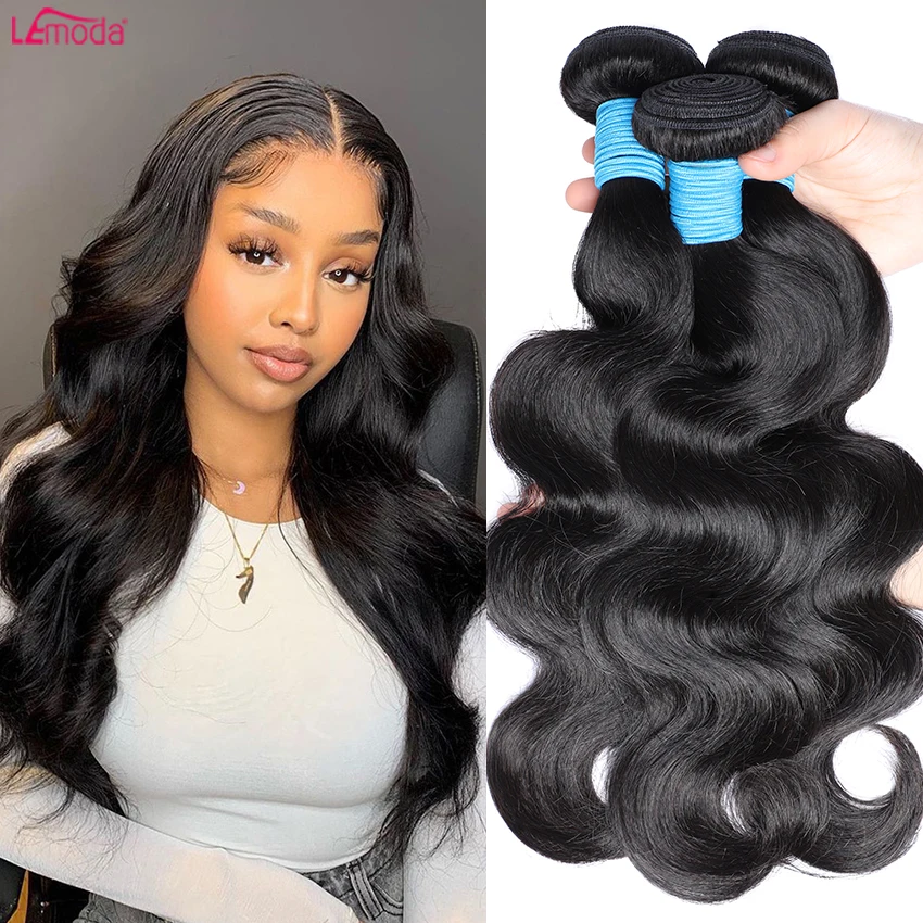 Body Wave Bundles Brazilian 30 Inch Human Hair Bundles 1 3 4 Full & Thick Natural Color Lemoda Remy Hair Weave Extensions