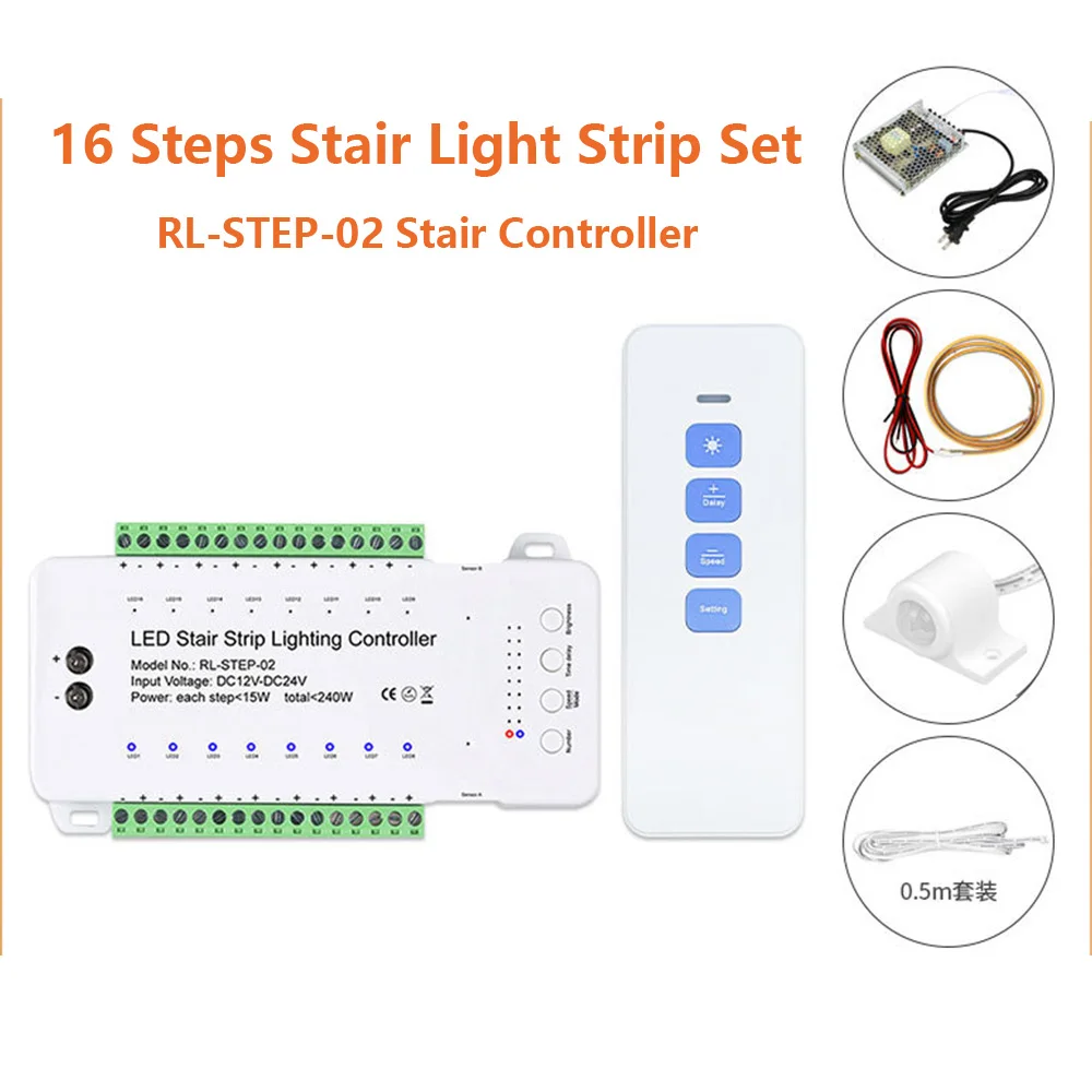 

Netflix Stair Steps Human Sensor Intelligent Controller with 16pcs 0.5m Light Strip Power Supply Set Controller