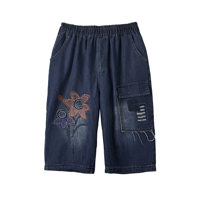 NYFS 2025 خمر المرأة فضفاضة حجم كبير الجينز مرونة الخصر طول الركبة الدنيم بنطال قصير موضة الصيف #4