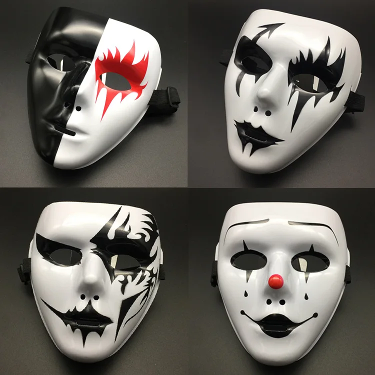 

Hip Hop Adult Hand-painted White Street Dance Full Face Mask Men Adult Mask Halloween Props Masquerade