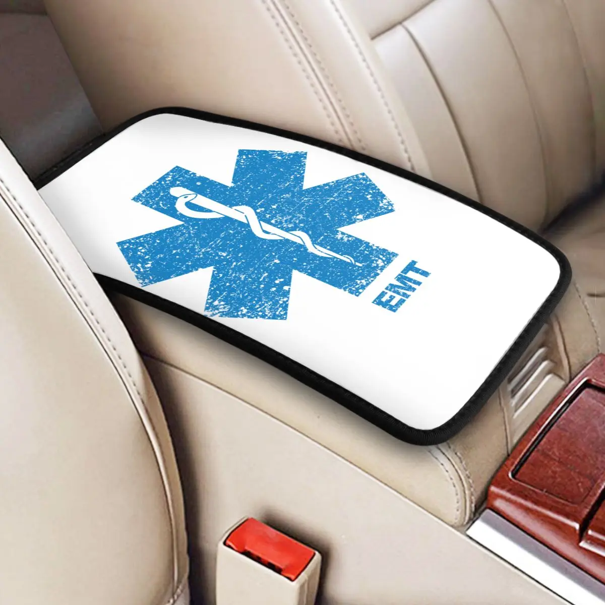 Custom Emt Star Of Life Car Armrest Cover Soft Paramedic Medic Ambulance Center Console Pad Storage Box Protector Mat