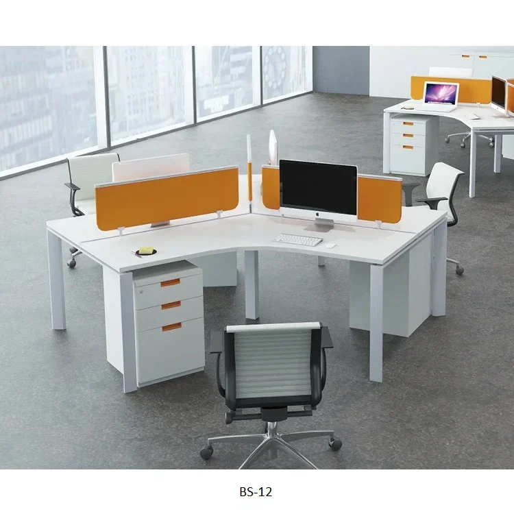 3 Seat Melamine Wooden Office Triangle Workstation Executive Cubicle Modular Staff Executive 120 Degree Computer Desk Table